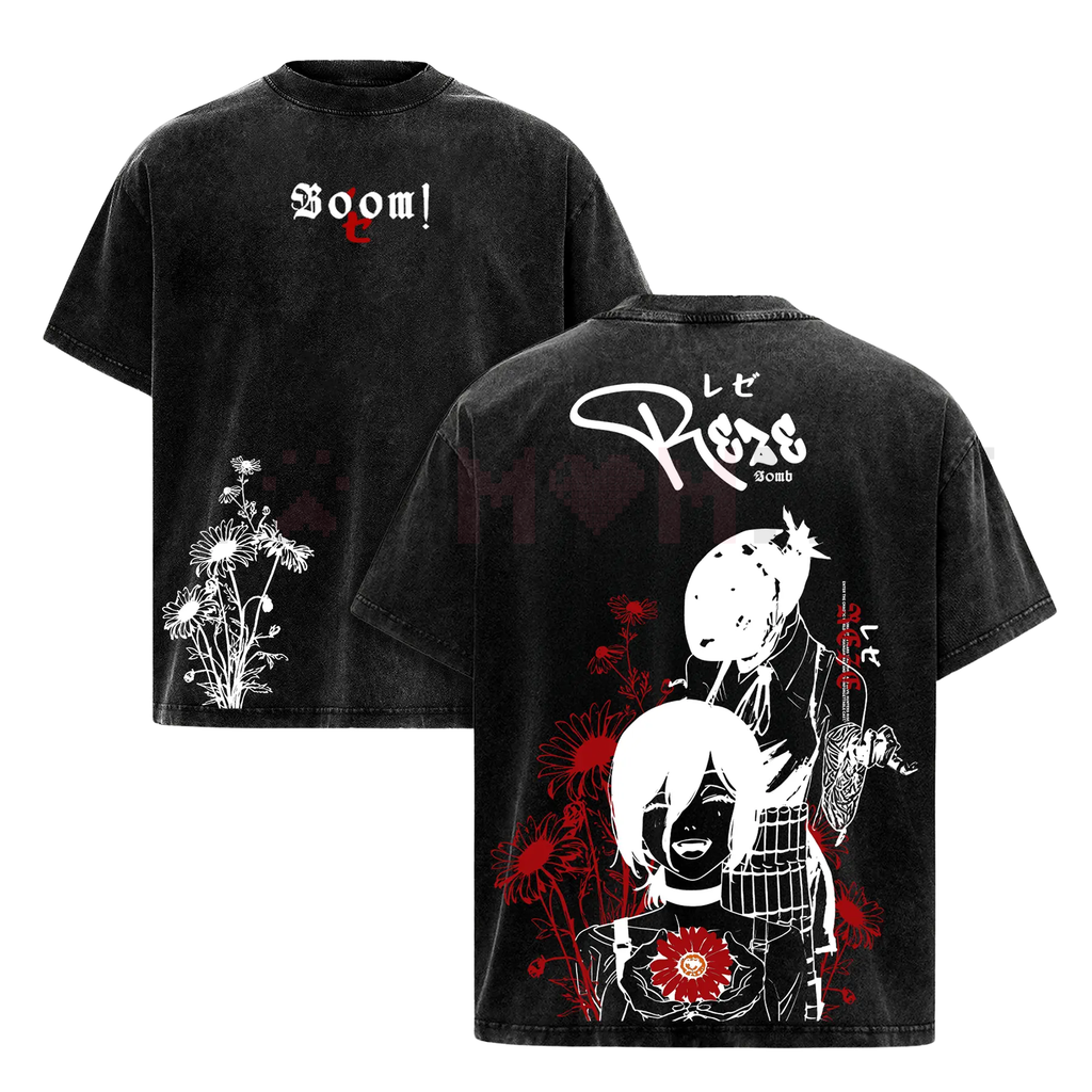 Reze Chainsaw Man T-Shirt – Vintage Washed Oversized Heavy Cotton Tee