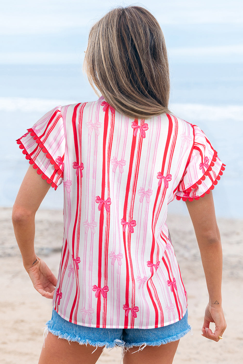 Kaya Ric-rac Trim Ruffled Sleeve Blouse