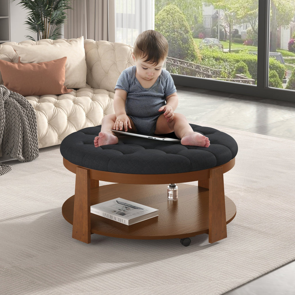 Modern Large Round Ottoman and Coffee Table 2-Tier