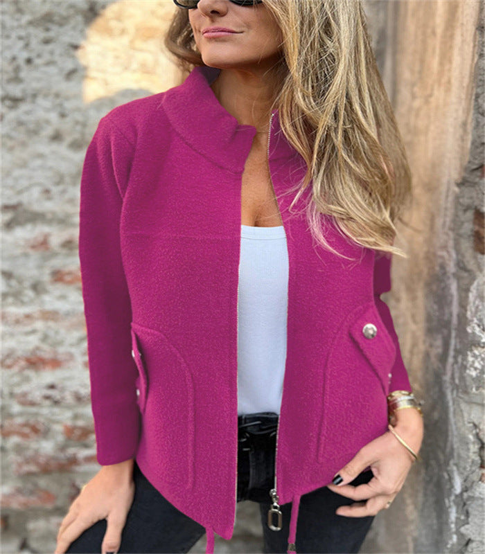 Woolen Lapel Tether Faux Pocket Suit Jacket