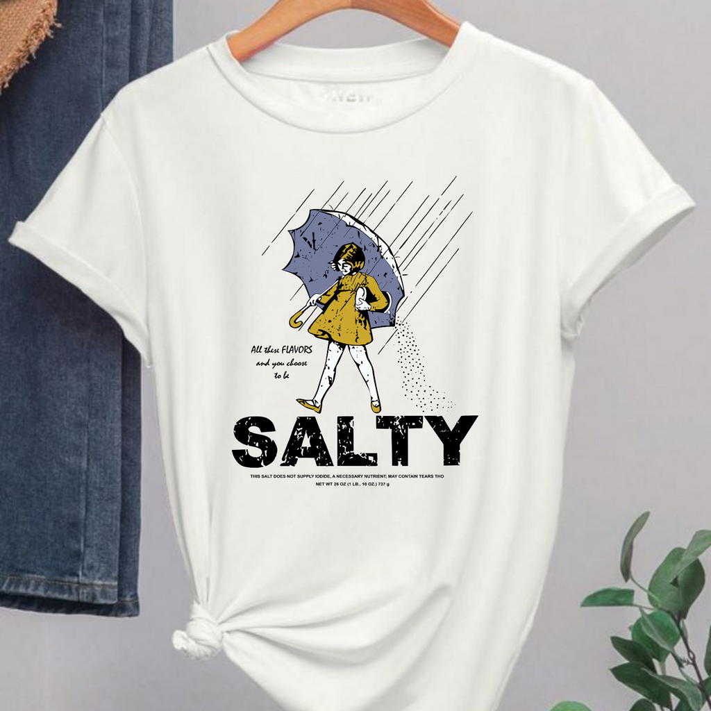 Women's "Salty Girl" Vintage T-Shirt – Trendy Umbrella Top for Her
