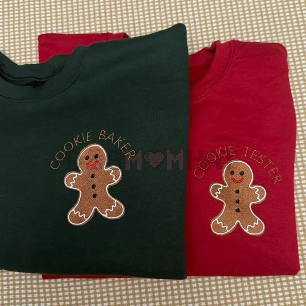 Embroidered 'Cookie Tester OR Baker' Christmas Sweatshirt – Unisex Baking Christmas Sweater, Funny Matching Couple Holiday Gift