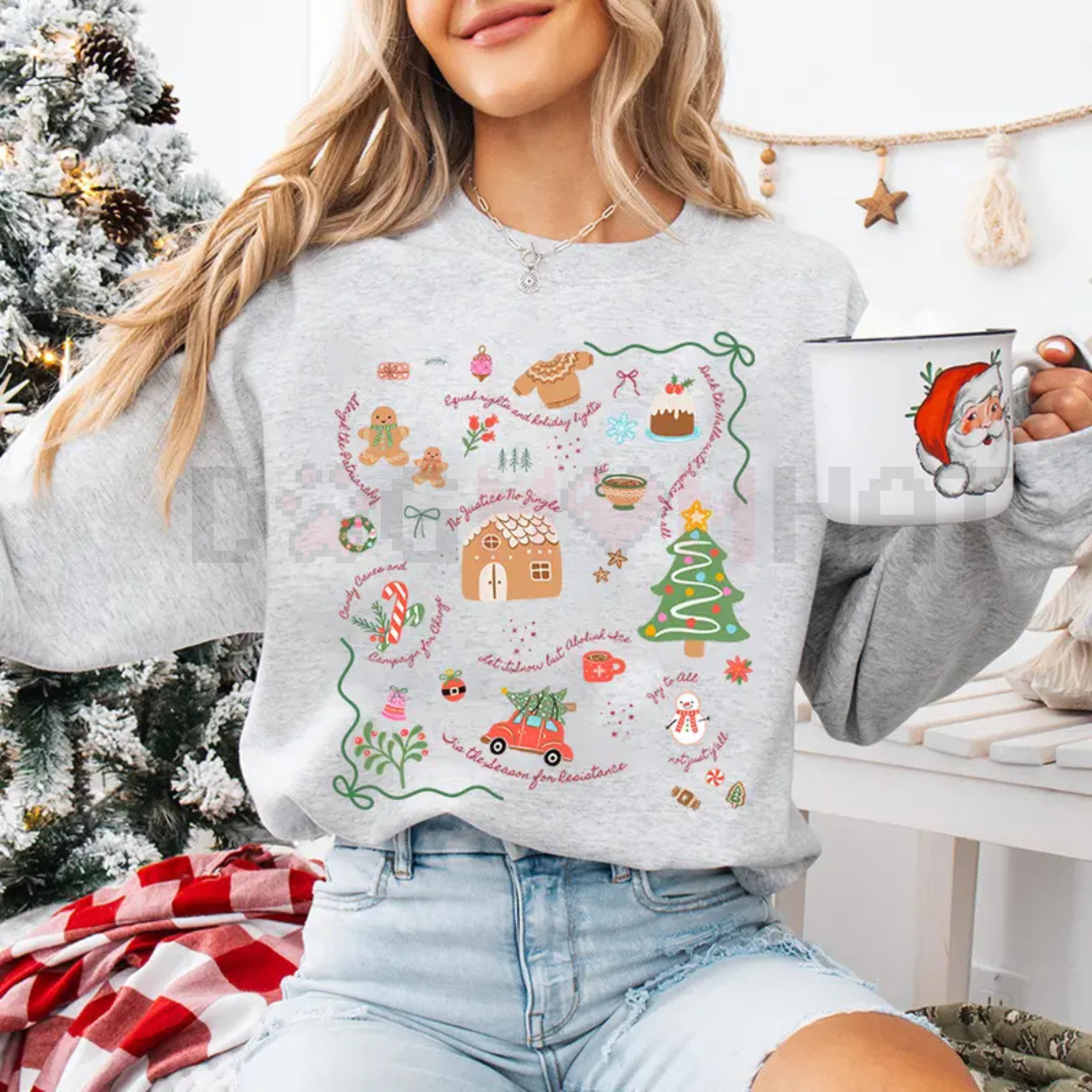 Liberal Values Doodle Christmas Sweatshirt – Unisex Political Protest Holiday Crewneck