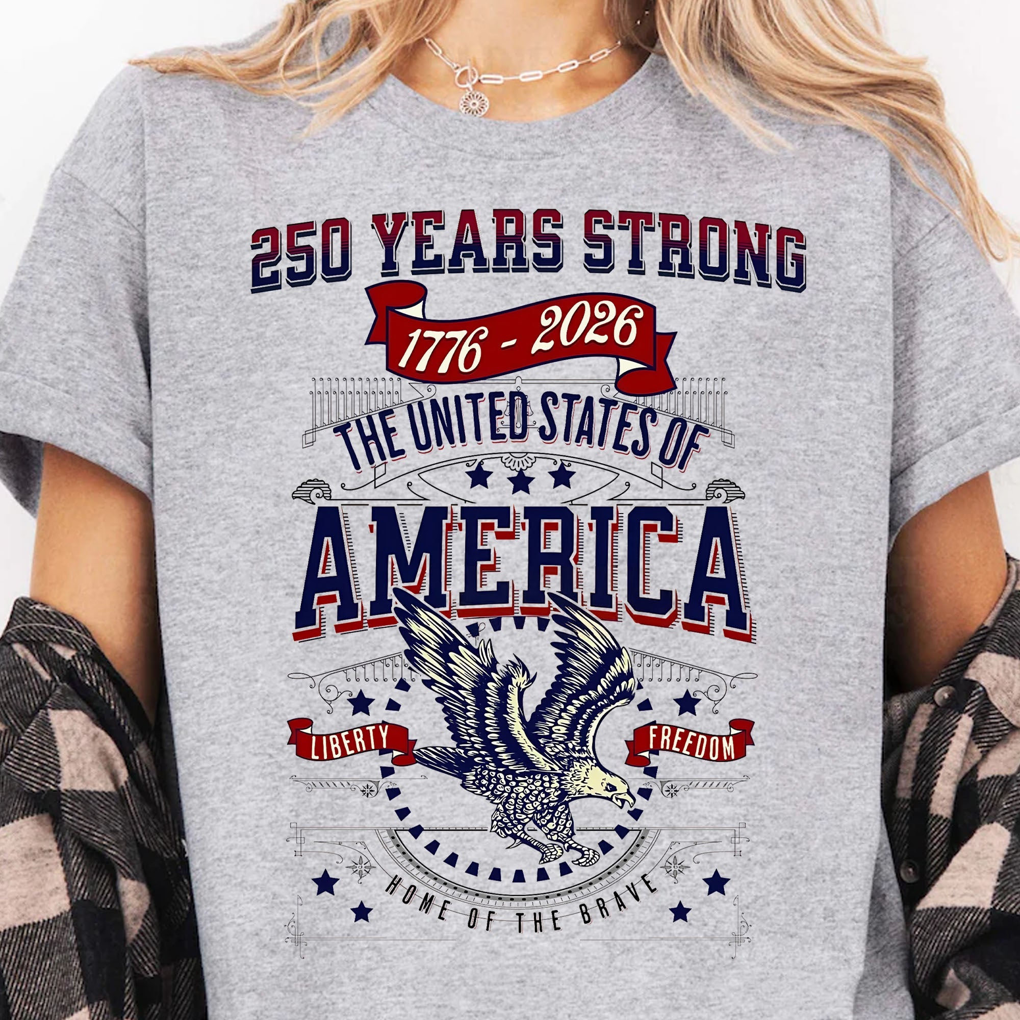 250 Years Strong USA Shirt with eagle and patriotic design for 250th Independence Day celebration