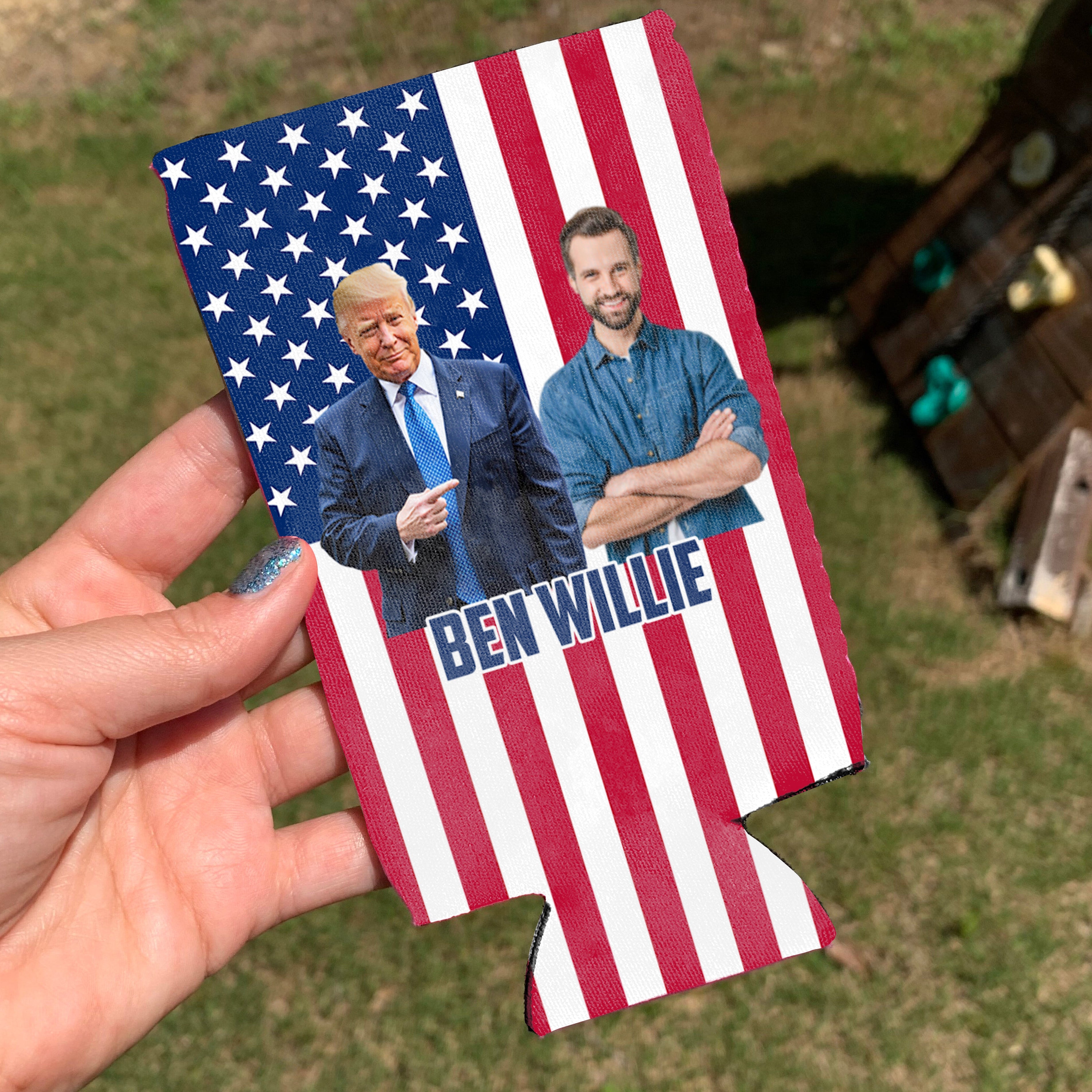 Personalized Photo With Trump Can Cooler | President Trump Can Holder | Family Gift Can Sleeve For Drinks 682434 - GOP
