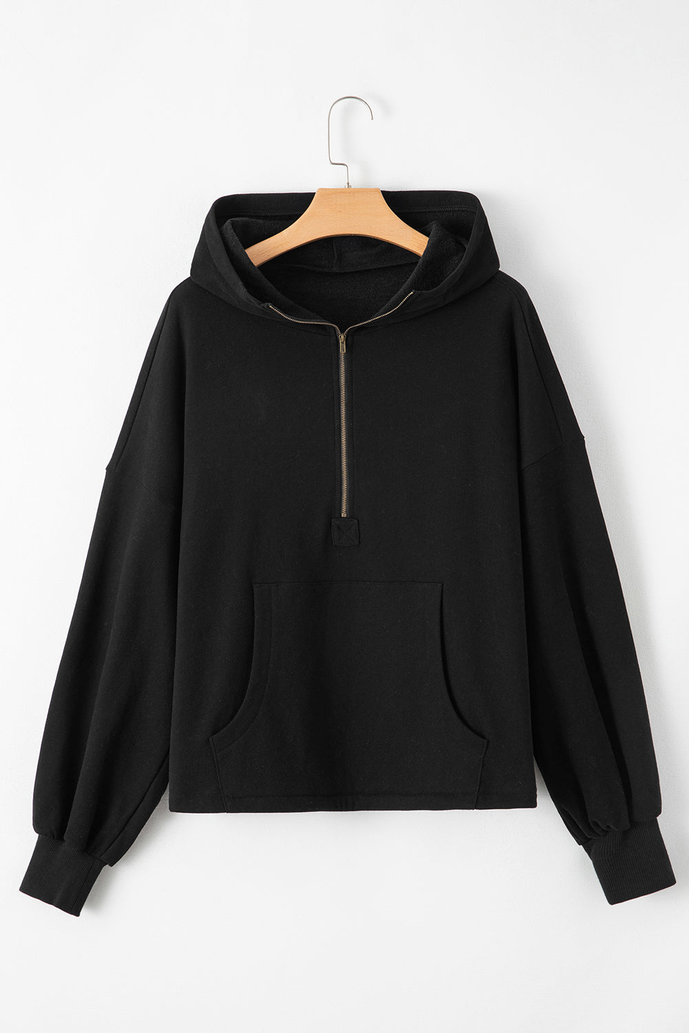 Kate Fleece Lined Half Zipper Kangaroo Pockets Loose Hoodie
