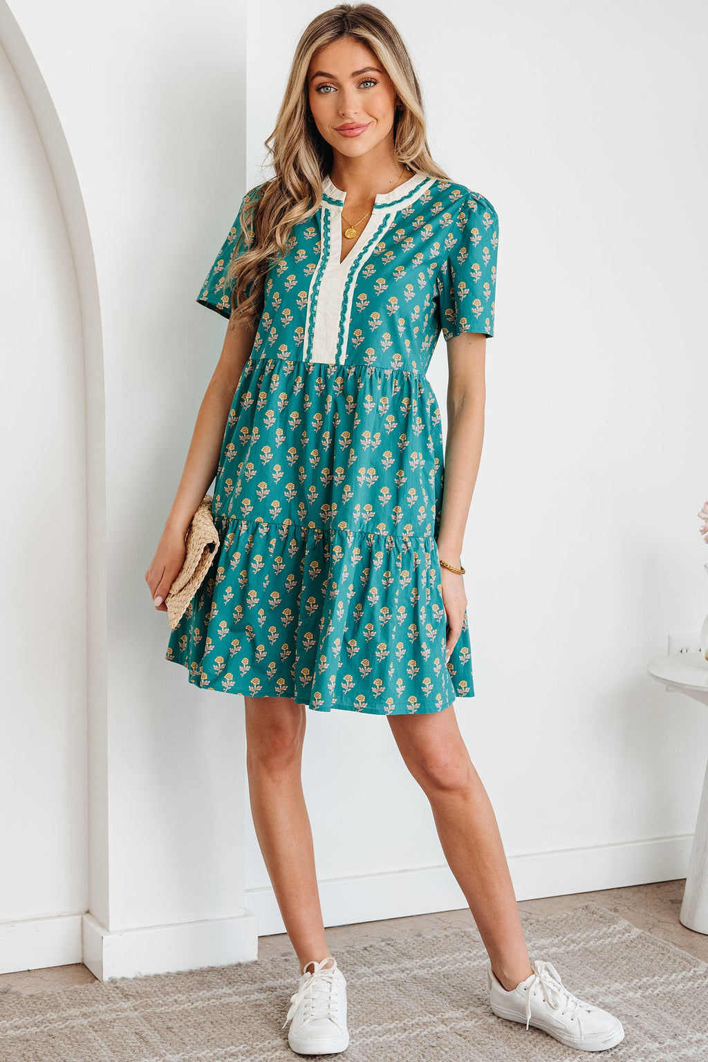 Clover Short Sleeve Floral Dress