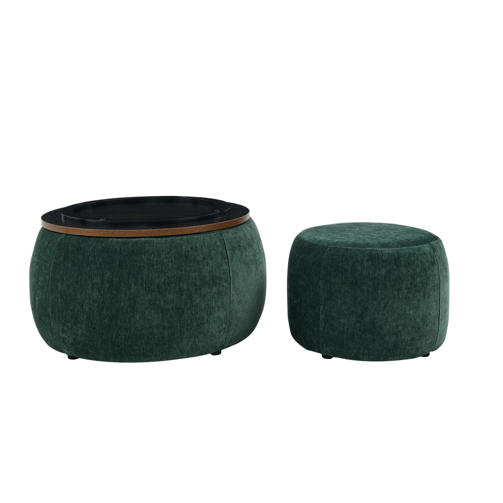 Modern Classic Round Storage Ottoman Coffee Table with Removable Top