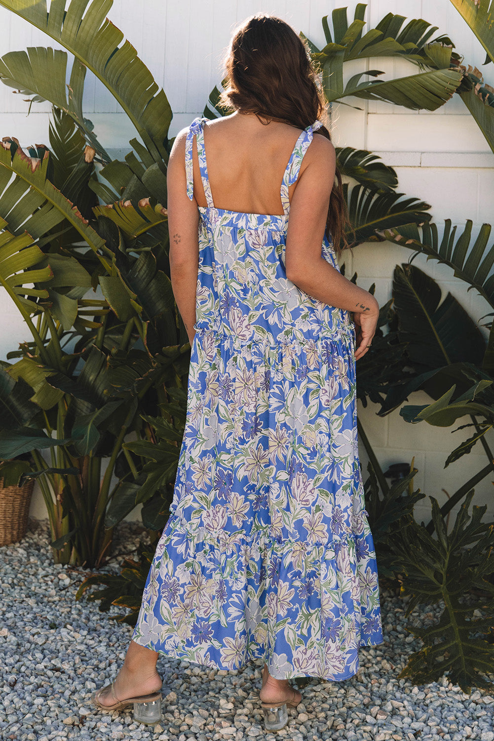 Katelyn Floral Self-tie Straps Ruffle Long Dress