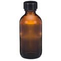 2 oz. Amber Glass Boston Round Bottles with Black Polypropylene Screw Caps (96-Pack)