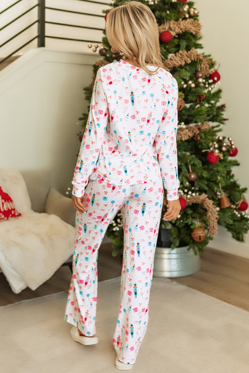 Alana Christmas Pattern Long Sleeve Top