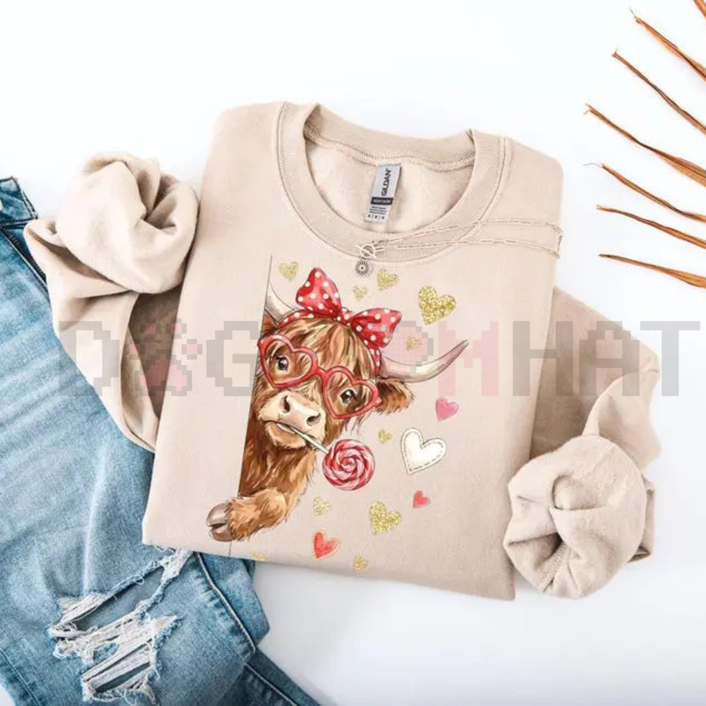 Valentine Highland Cow Sweatshirt