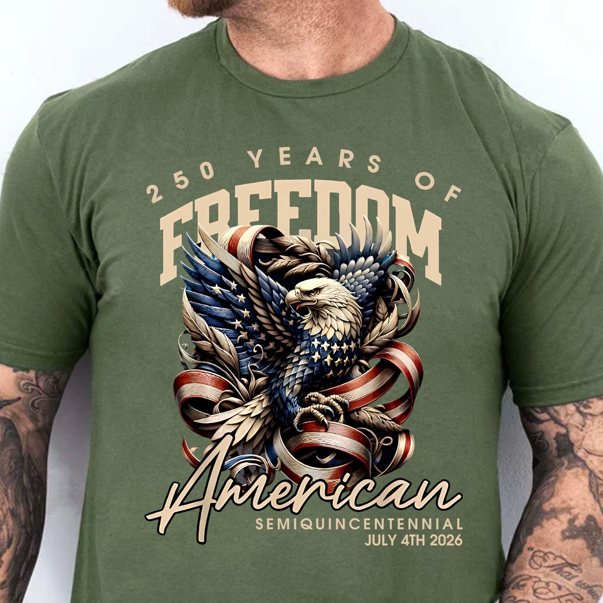 250 Years Of Freedom shirt with bald eagle and stars and stripes design celebrating USA 250th anniversary