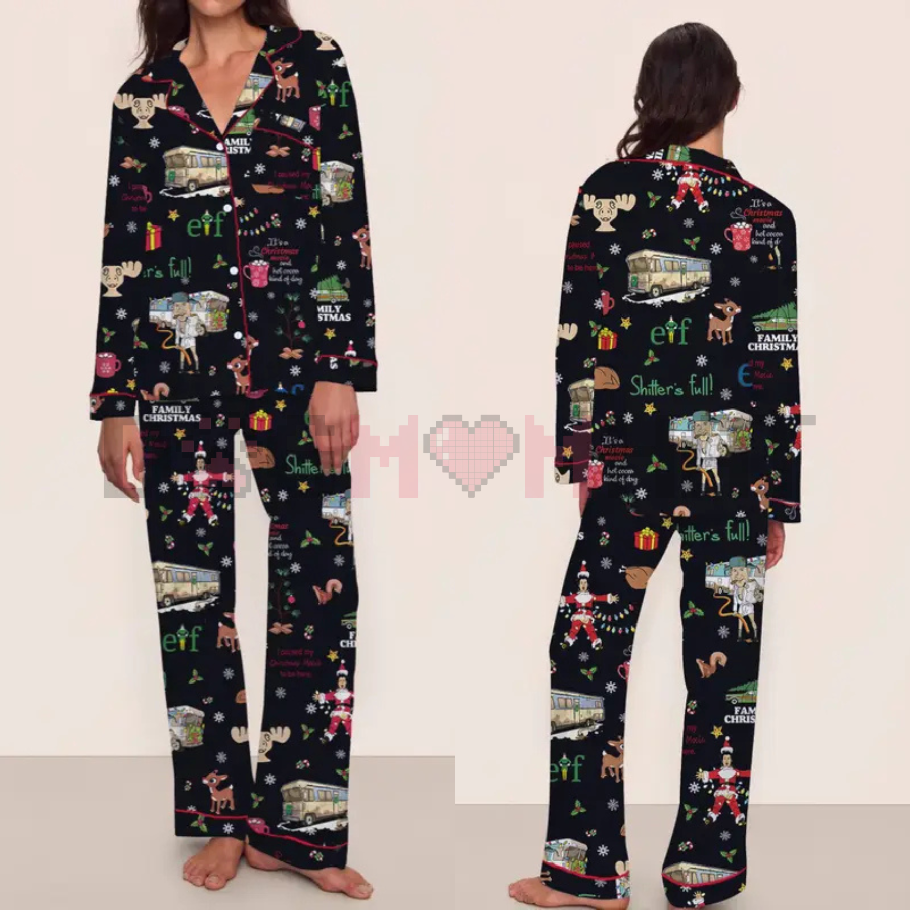 Women's Elegant Christmas Pajama Set – Long Sleeve Top & Pants, Comfortable Home Wear, Cute Holiday Gift Idea