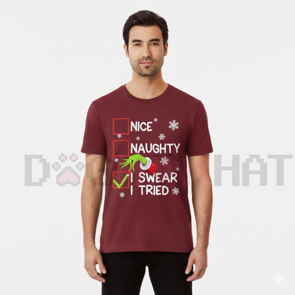 Groovy Naughty "I Swear I Tried" Christmas Holiday Unisex Tee