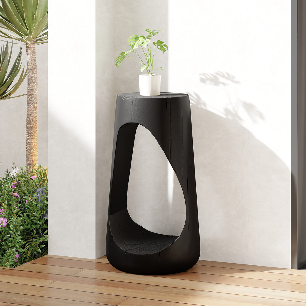 Hollow Design End Table with Wood Like Texture, and Black Color