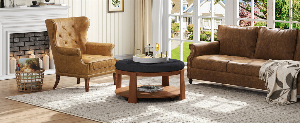 Modern Large Round Ottoman and Coffee Table 2-Tier