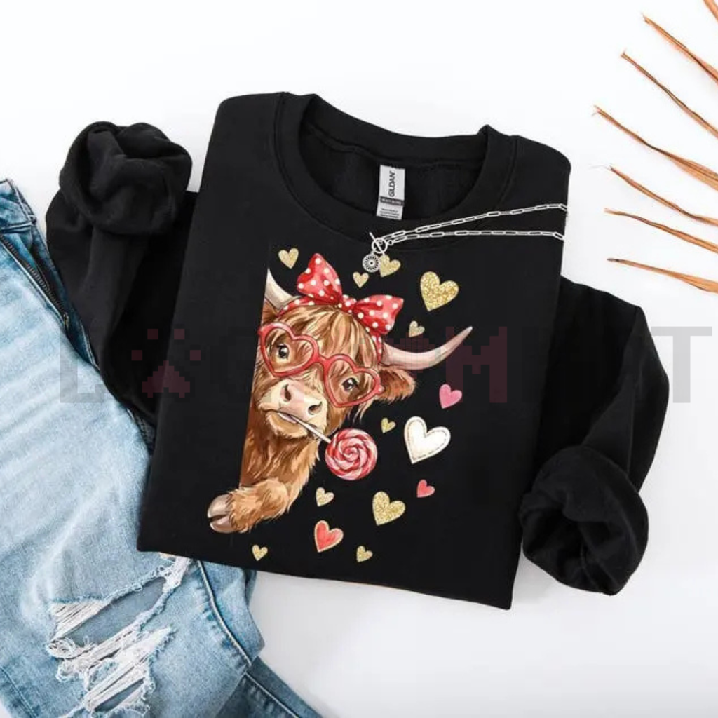 Valentine Highland Cow Sweatshirt