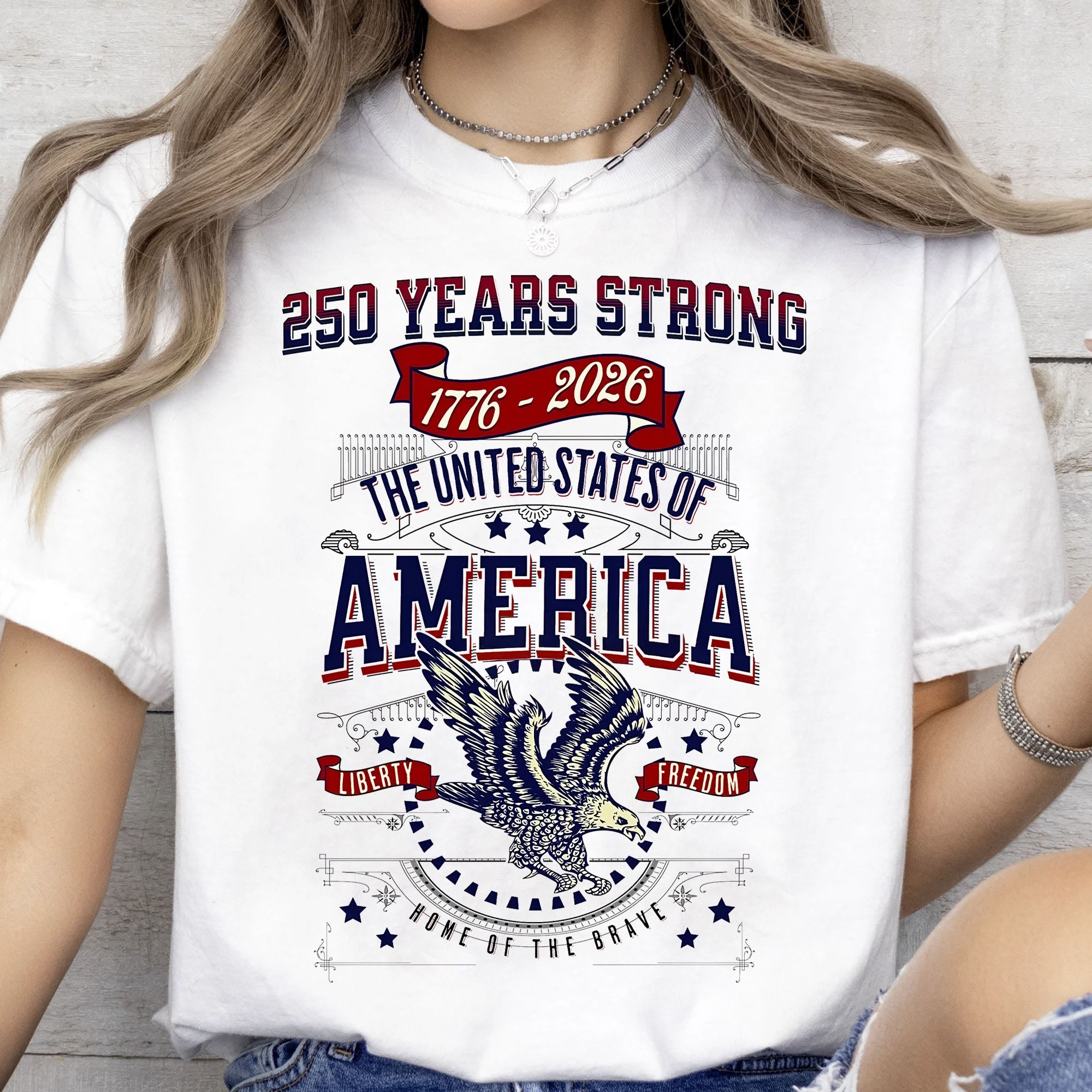 250 Years Strong USA Shirt with eagle and America 250th anniversary design for Independence Day