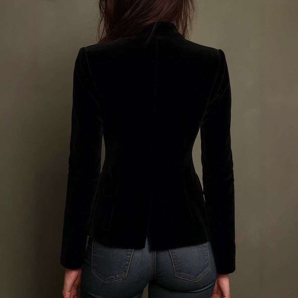 Long Sleeve Solid Color Stitching Lace Pleuche Coat