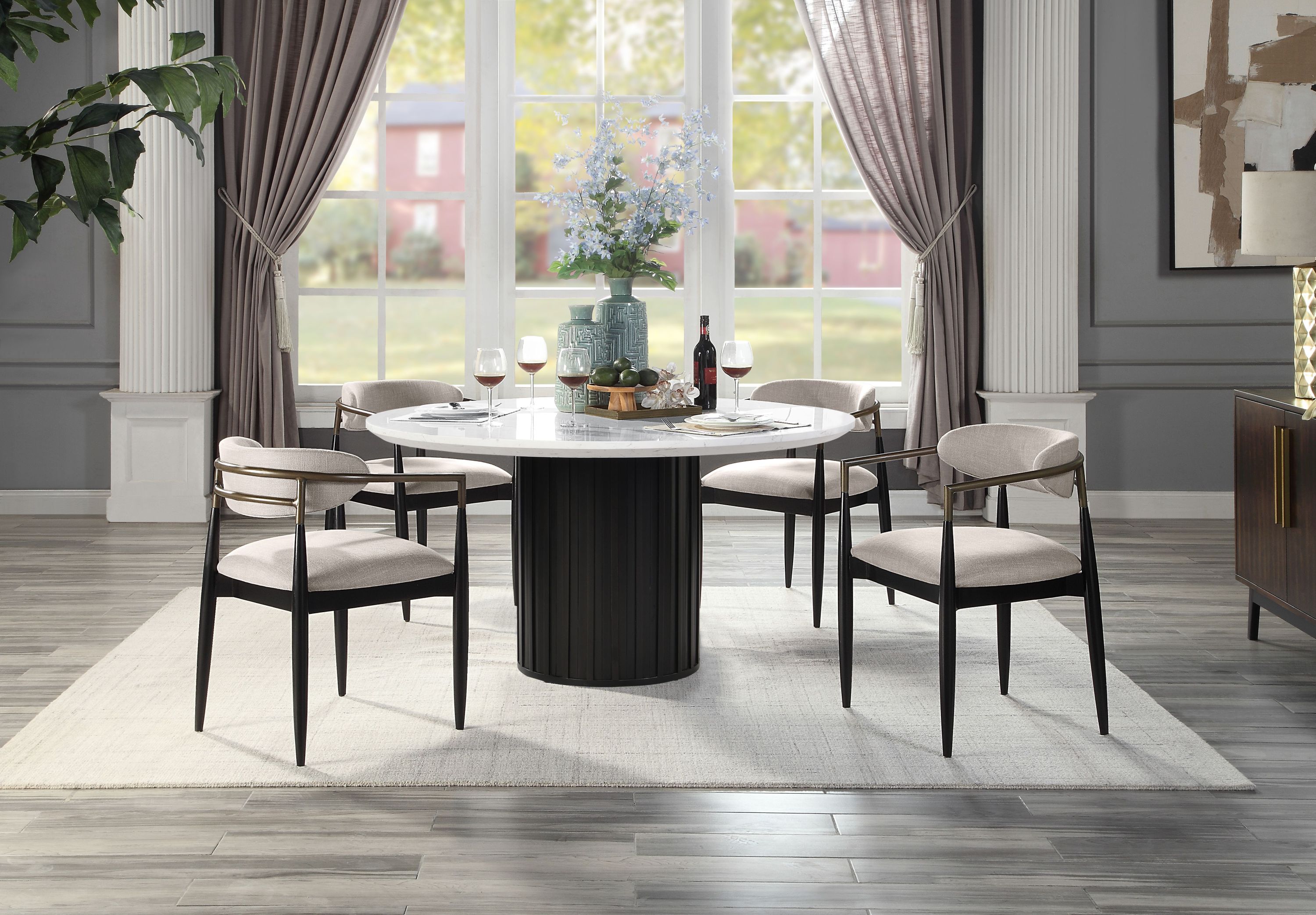 Set of 2 Beige and Black Armchair with Open Back