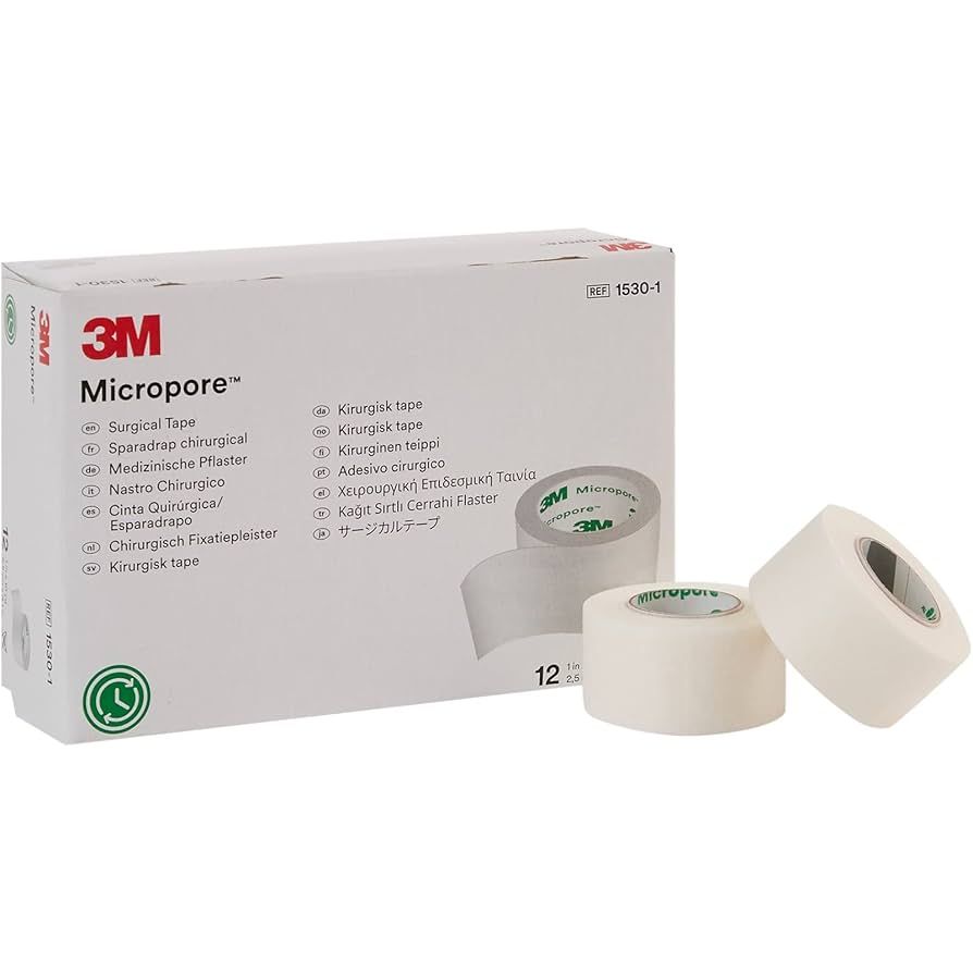 3M Micropore Medical Tape, 1" x 10 Yards, White Paper Surgical Tape - Box of 12 Rolls