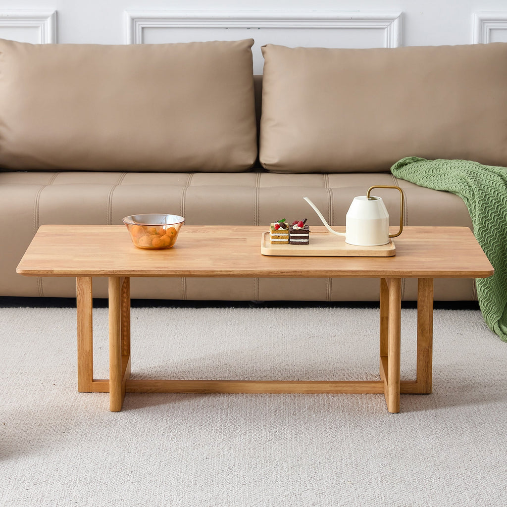 Natural Rubber Wood and Solid Wood Minimalist Coffee Table