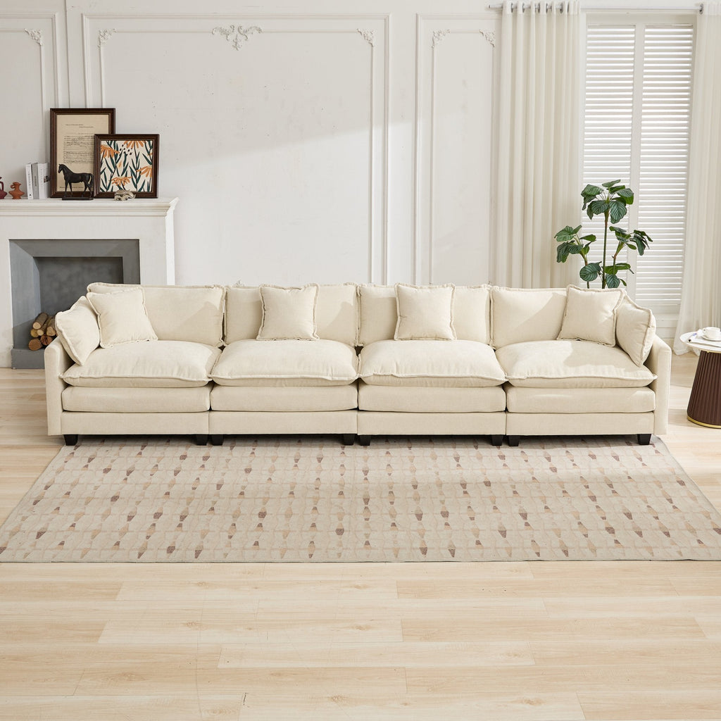 Cloud 4 Seats Sofa (Ottoman is not included) with Chenille Fabric in Beige