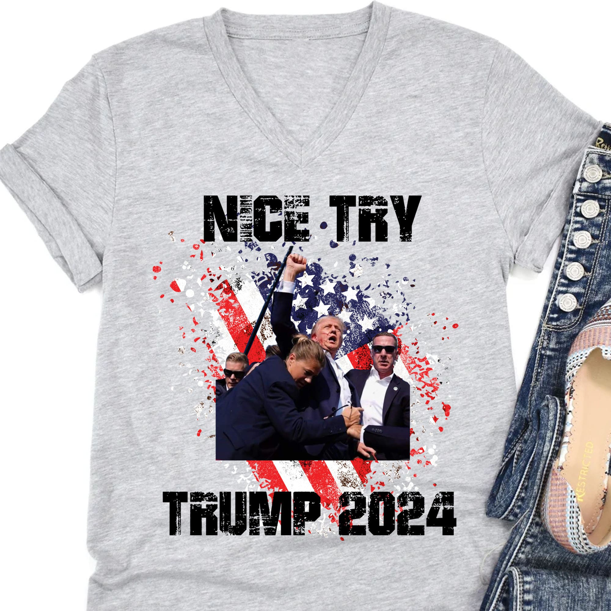 Nice Try Trump 2024 | Trump Fight Shirt | Donald Trump Shirt Bright T1149- GOP