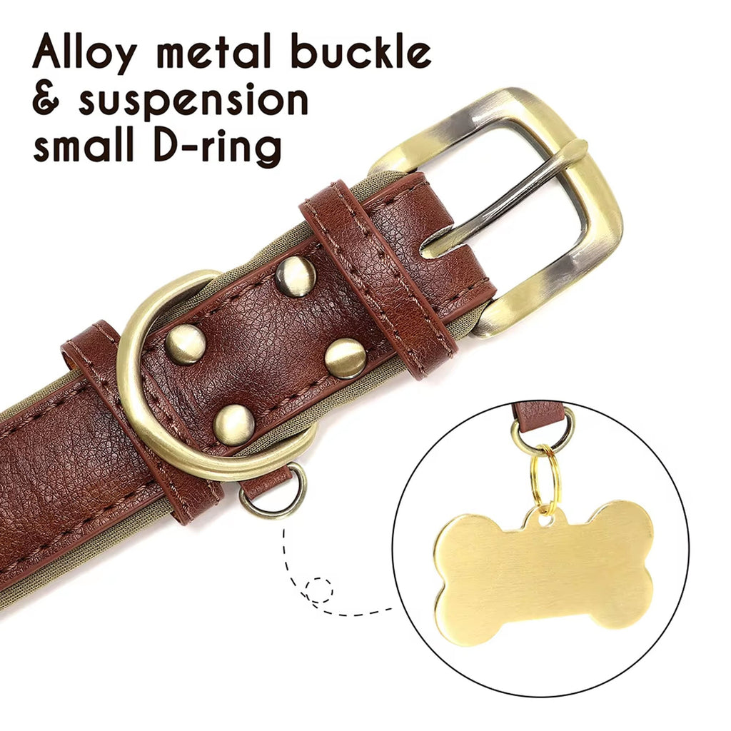 Personalized Dog Collar, Custom Engraved PU Leather Dog Collars, Free Engraving ID Tag Nameplate For Small Medium Large Dogs - C1515