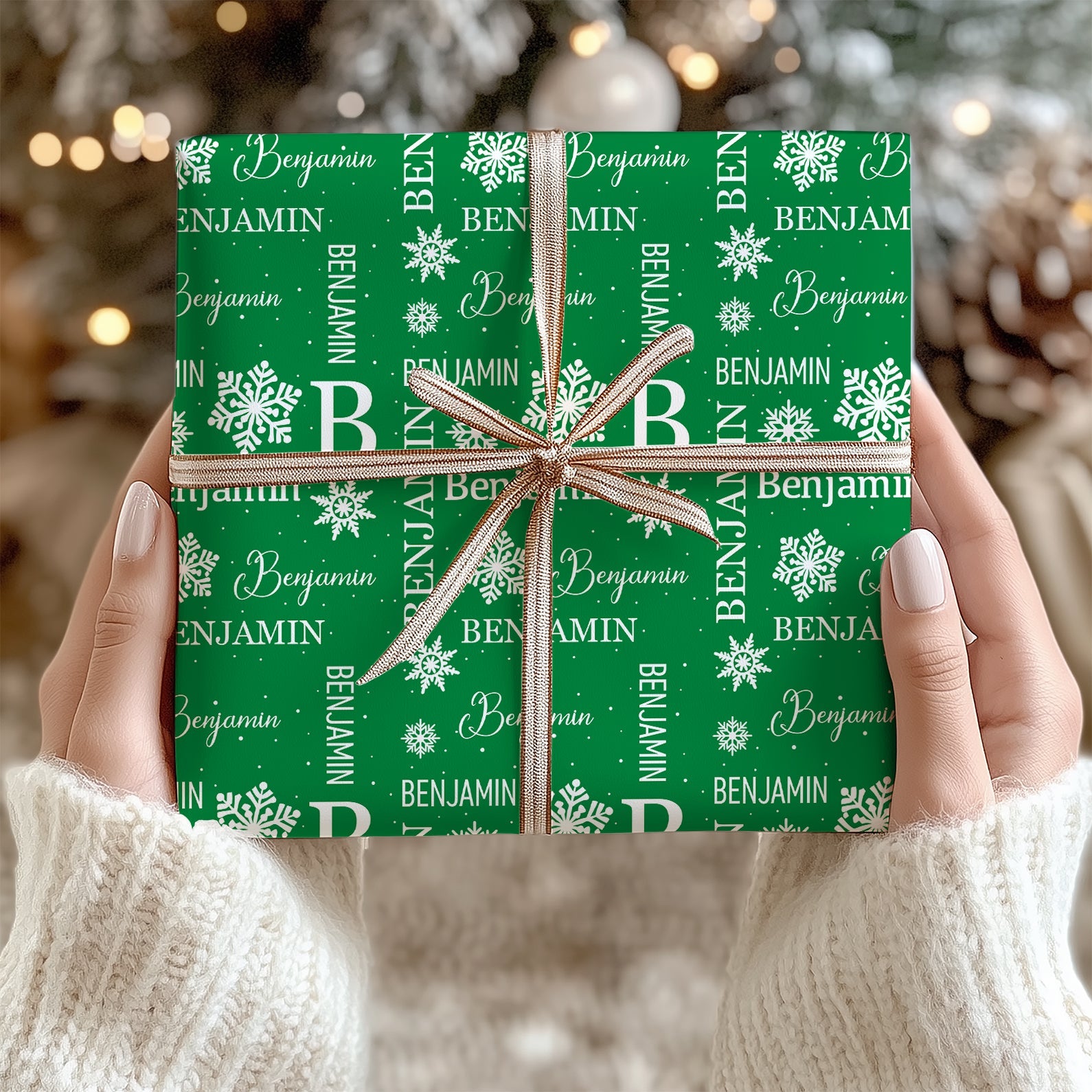 Personalized Name Christmas Snowflake Repeating Wrapping Paper | Custom Name Wrapping Paper | Custom Christmas Gift 681842 - WFD