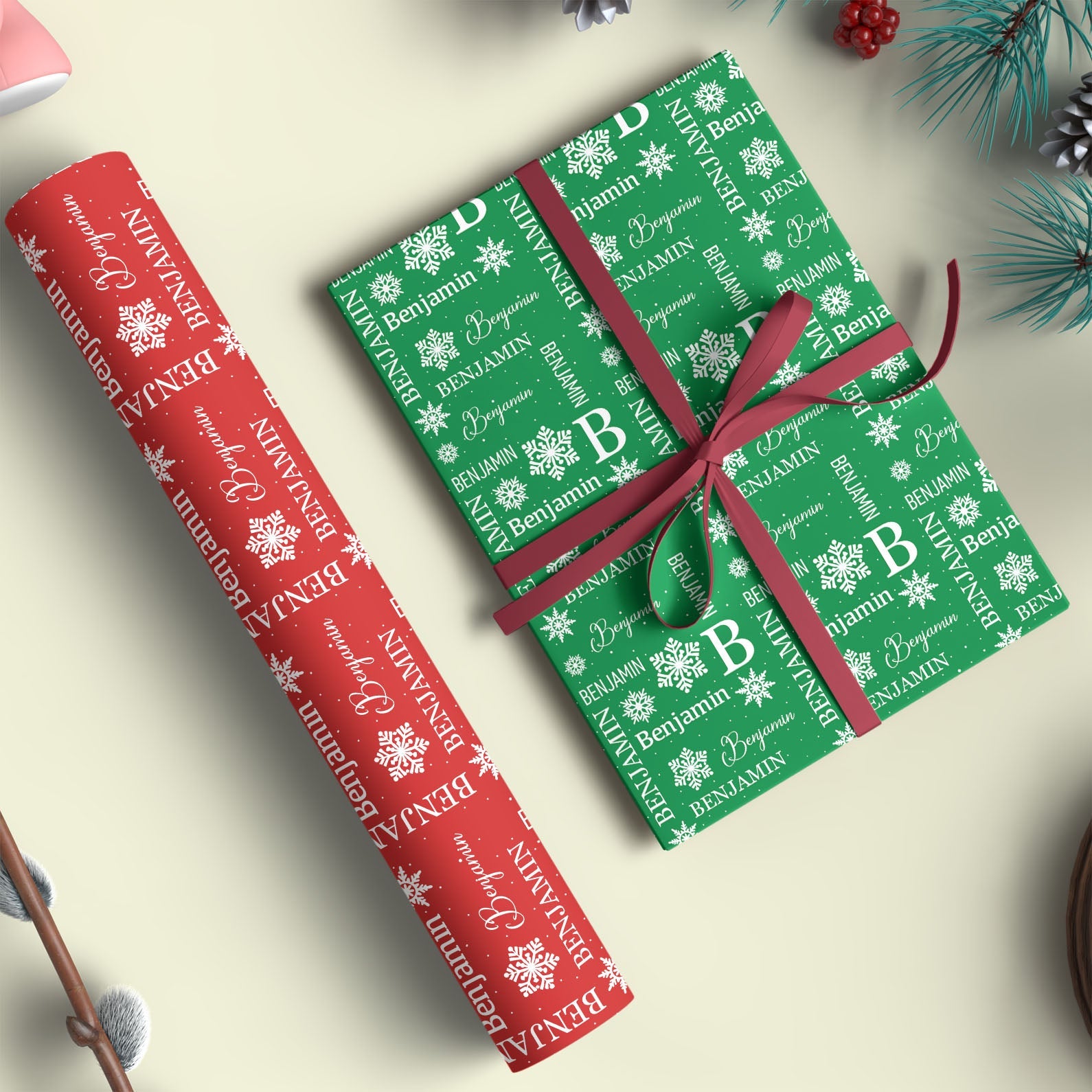 Personalized Name Christmas Snowflake Repeating Wrapping Paper | Custom Name Wrapping Paper | Custom Christmas Gift 681842 - WFD