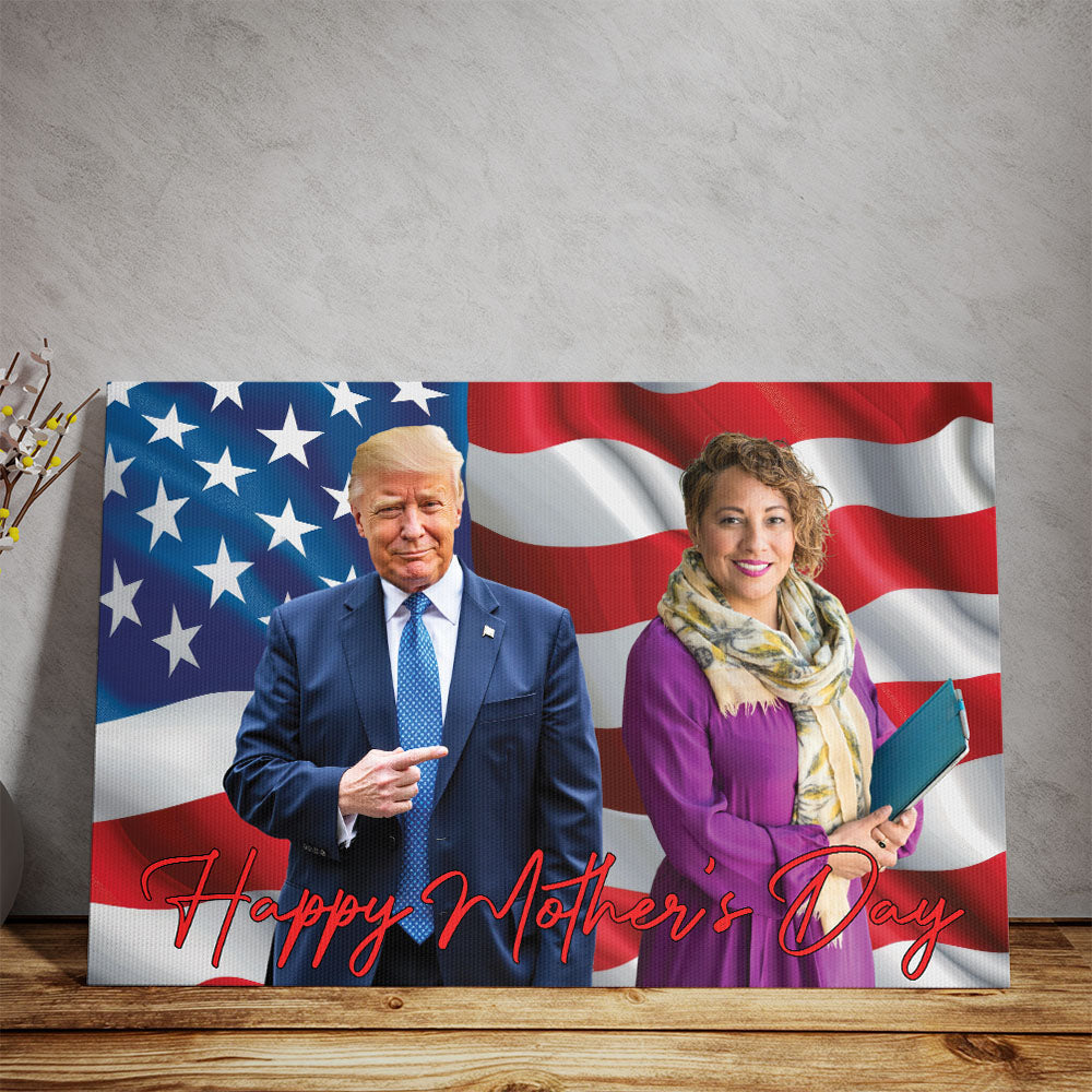 Happy Father's Day Canvas, Personalize Custom Photo with Trump, Photo with Trump, Donald Trump President, Family Gift Decoration 682019 - GOP