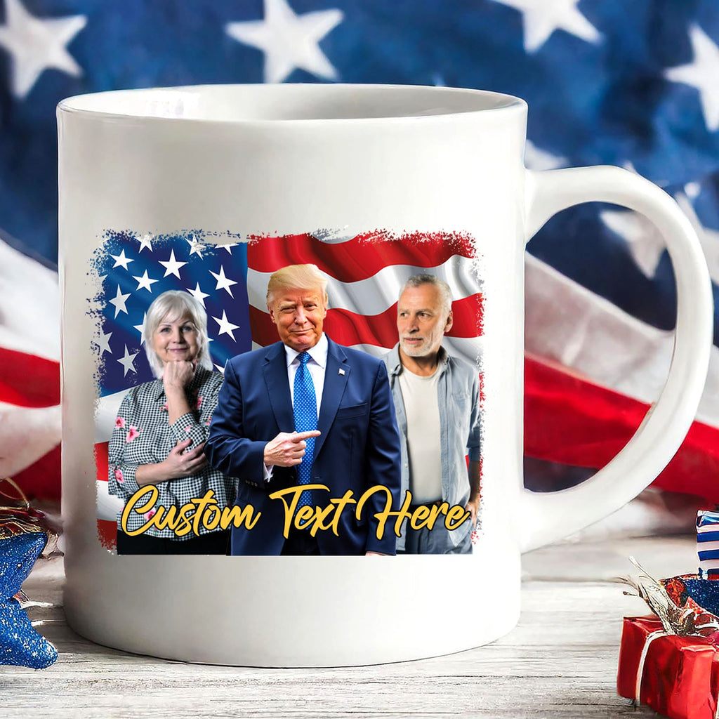 Happy Father's Day Mug, Personalize Custom Photo with Trump Mug, Photo with Trump, Donald Trump President, Family Gift White Mug Accent Mug 682019 - GOP
