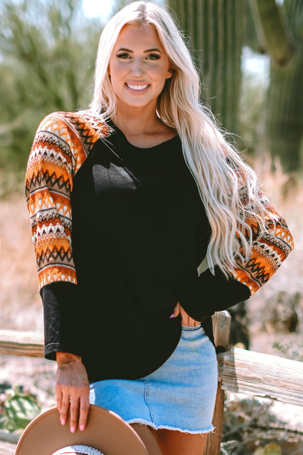 Aurora Raglan Patchwork Long Sleeve Top
