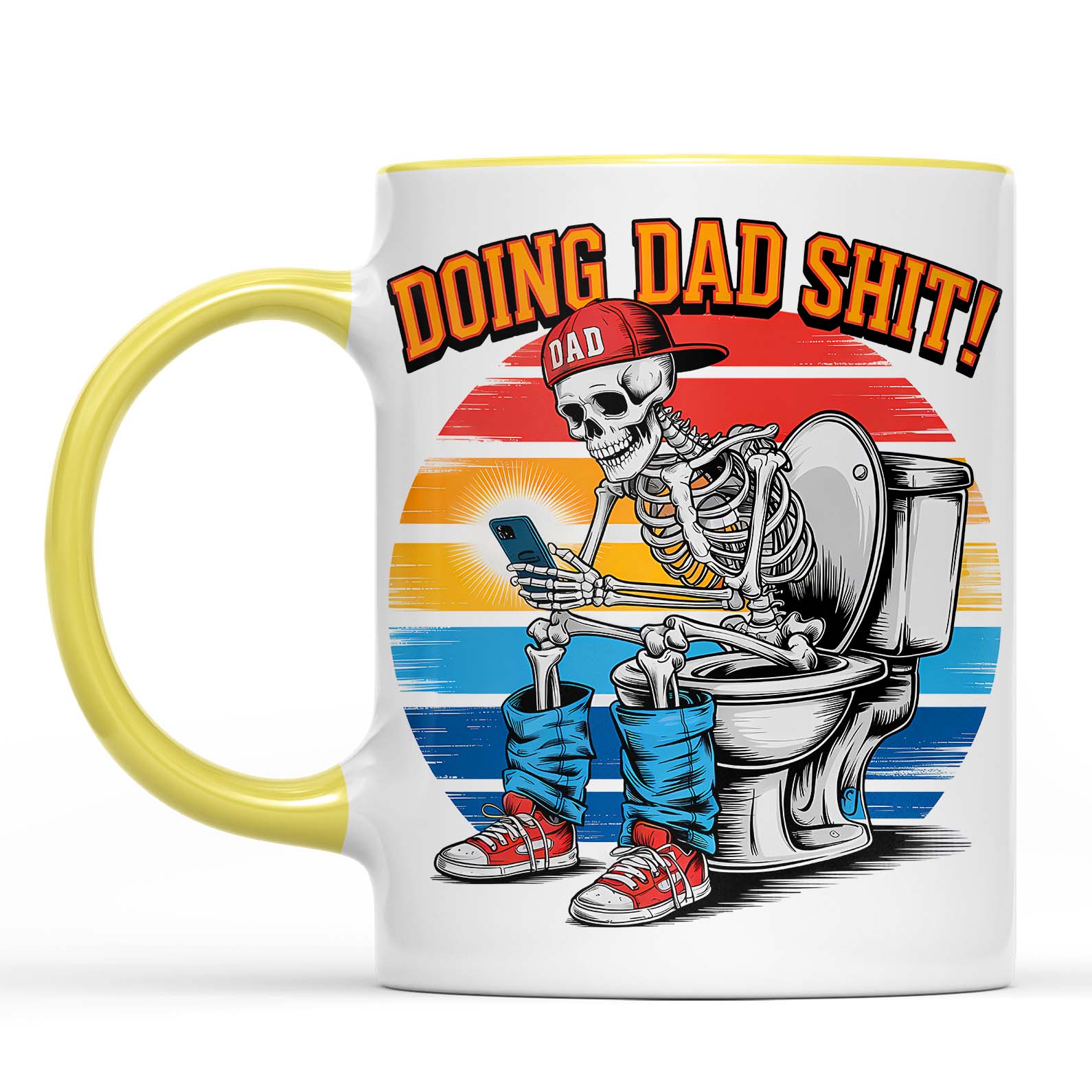 Doing Dad Shit Mug | Funny Skeleton Toilet Coffee Cup for Dad | Retro Father's Day Gift for Men, Husband, or New Dad 682261