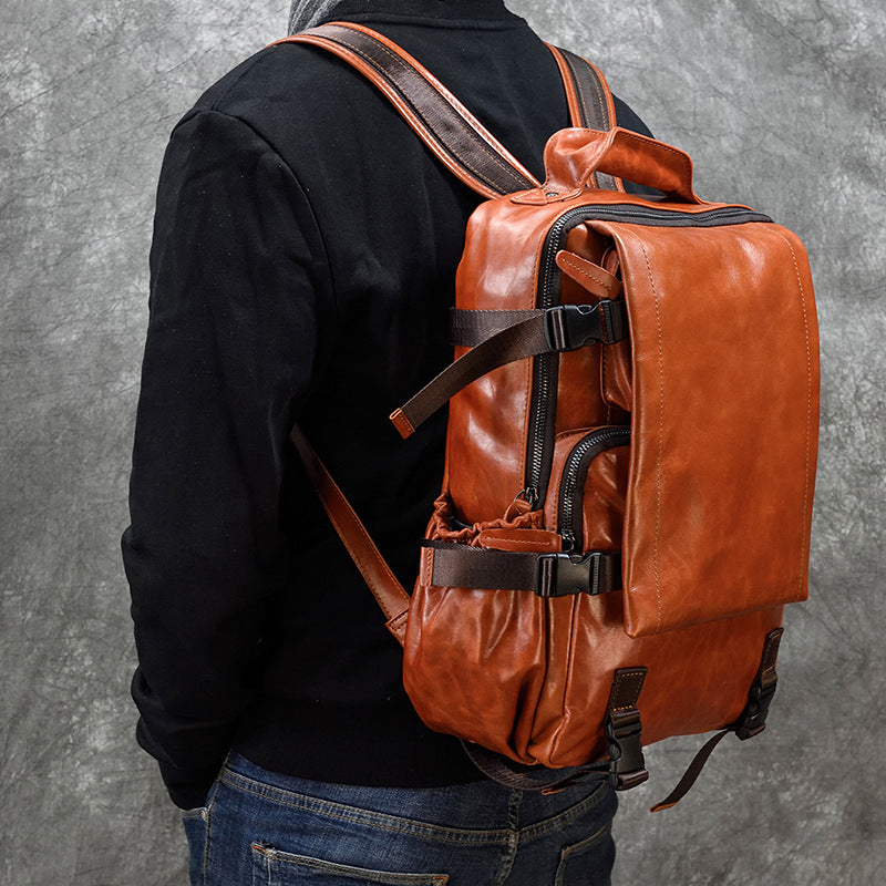 Cowhide Flip Shoulder Large Capacity Computer Bag