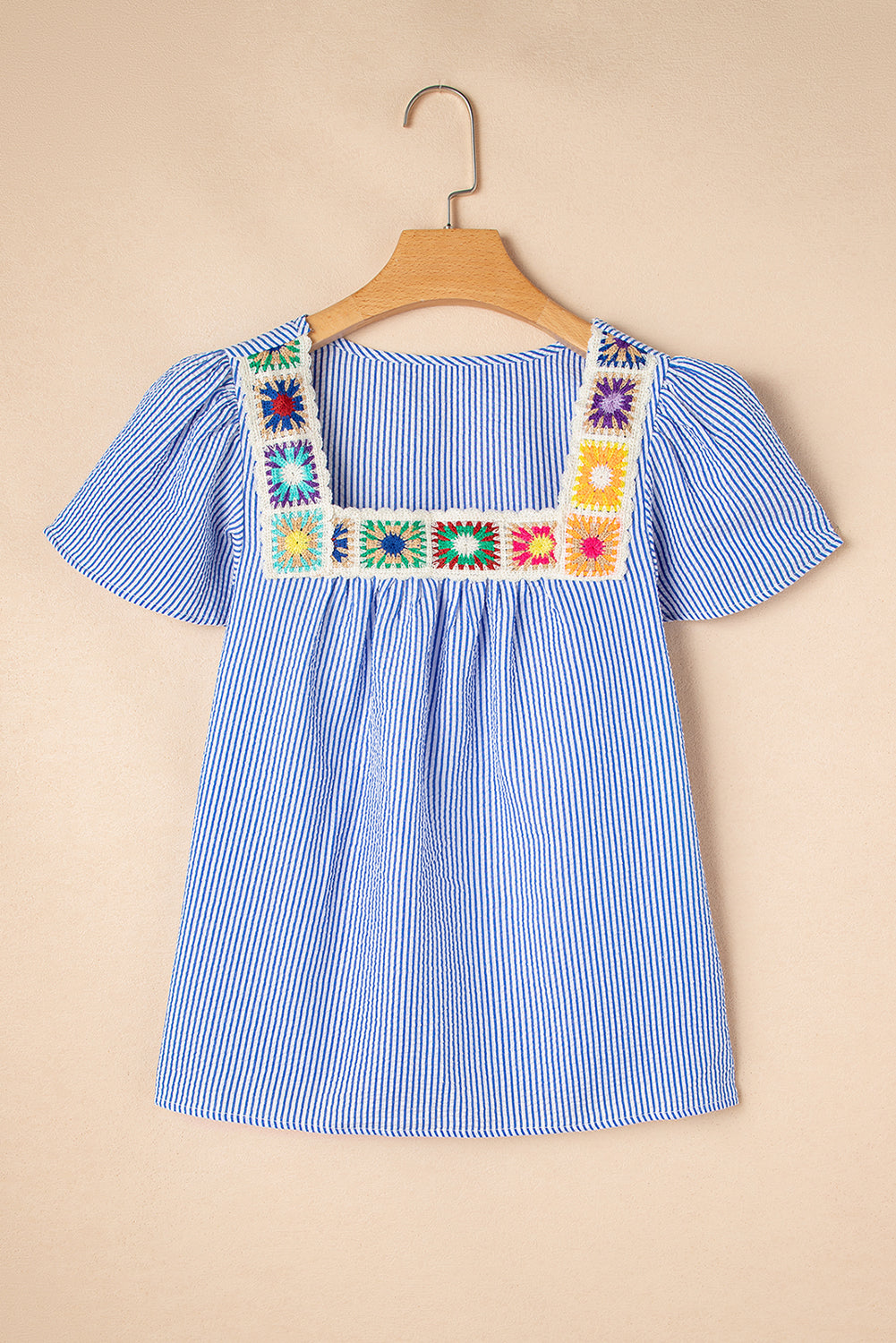 Marisol Stripe Textured Ruffle Square Neck Blouse