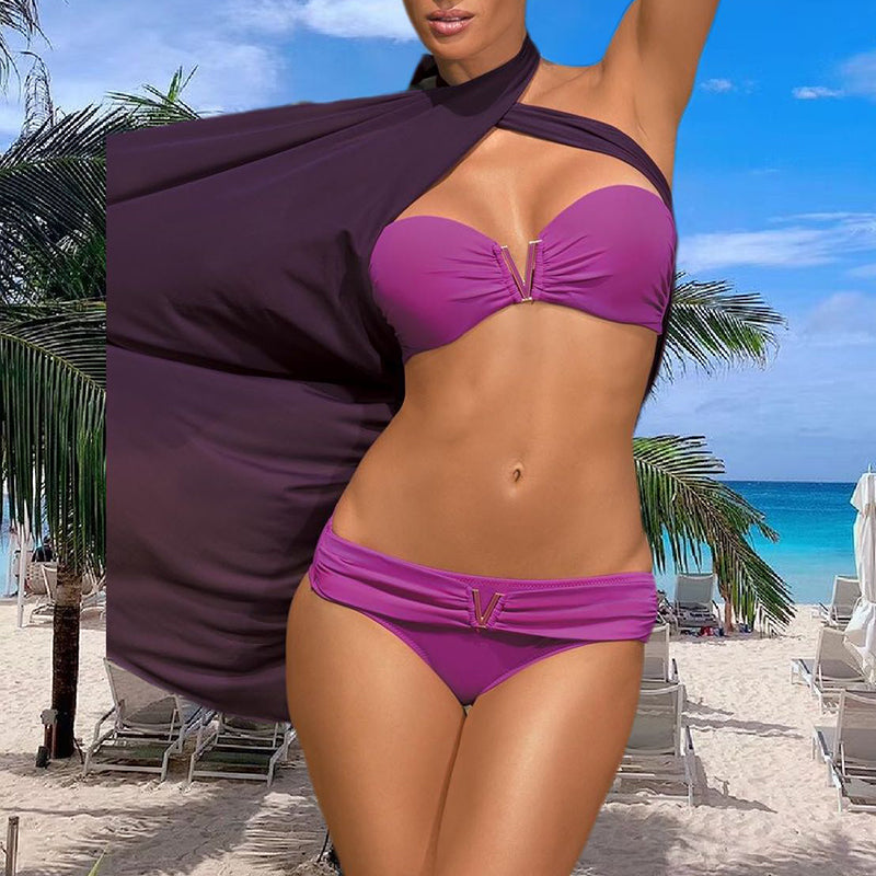 White Push Up Woman Swimsuit Summer Beach Sexy Bikini Set Solid Swimming Suit For Women Swimwear Bandeau Bathing Suit