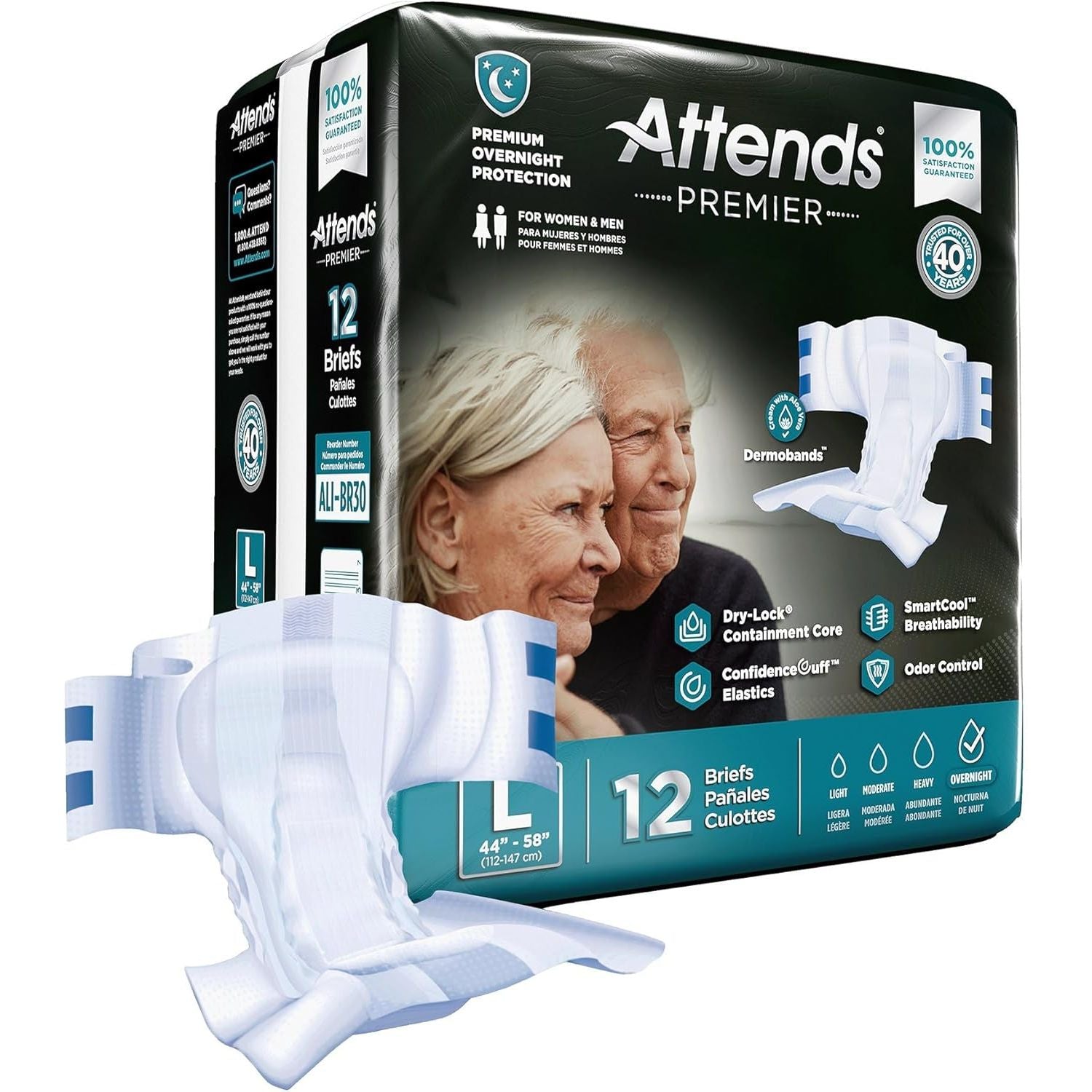 Attends Premier Adult Disposable SmartCool® Briefs L 44-58" 12x