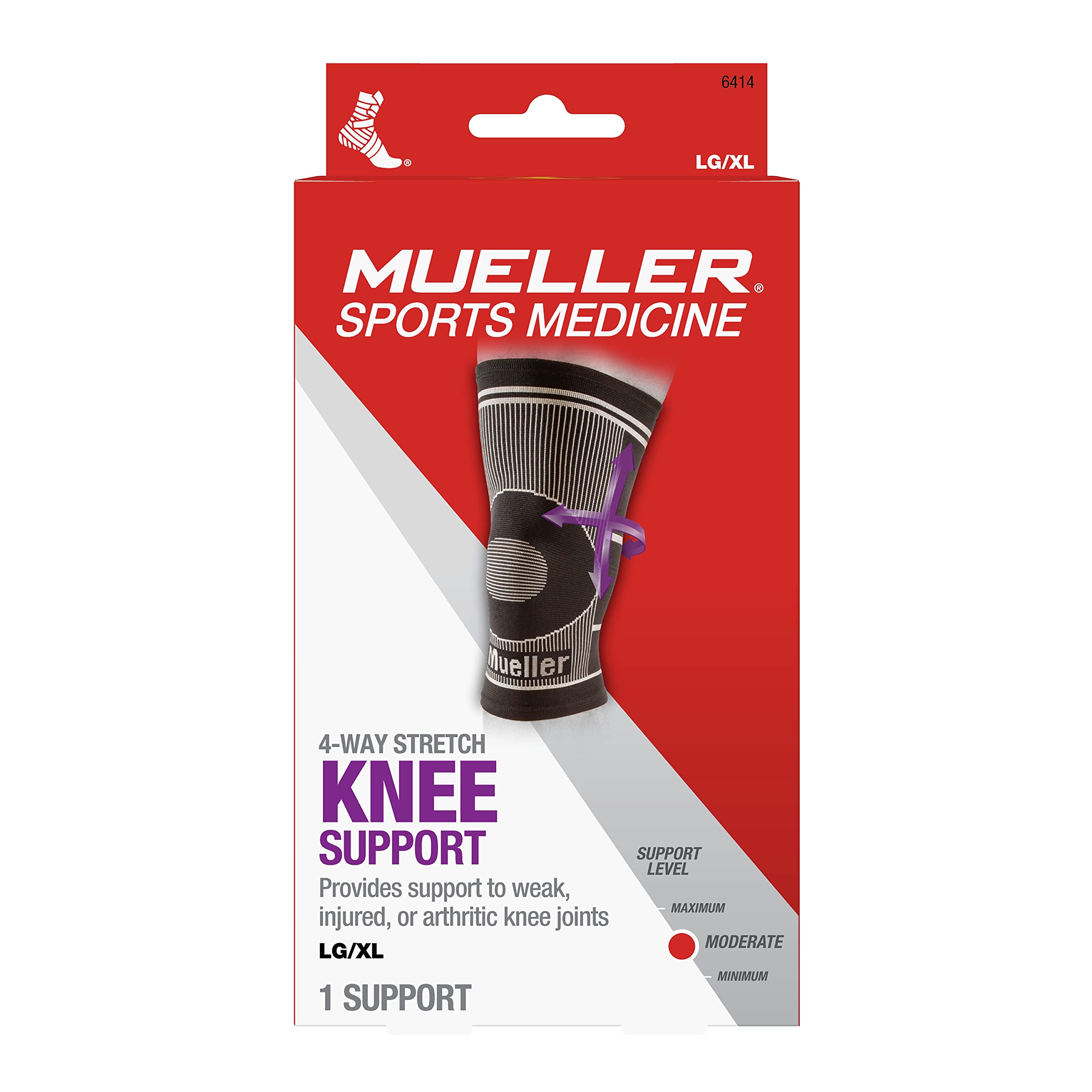 Mueller 4-Way Stretch Knee Support, Black, L/XL