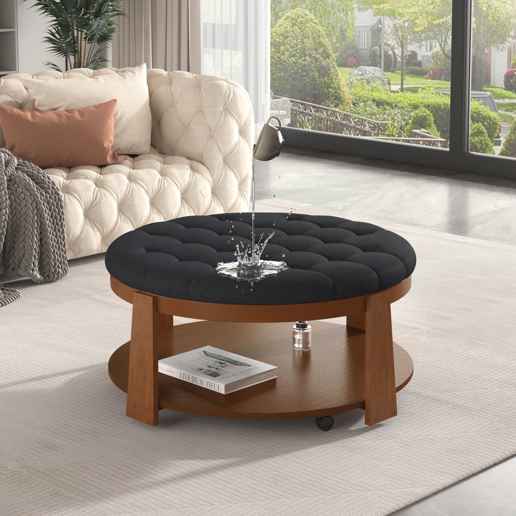 Modern Large Round Ottoman and Coffee Table 2-Tier