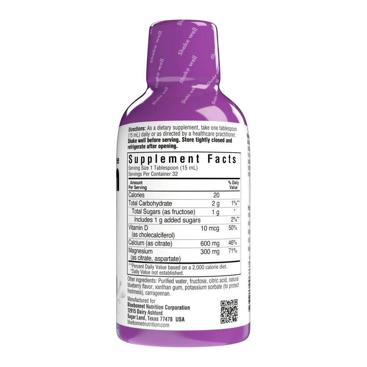 Bluebonnet Kosher Calcium Magnesium Citrate Plus Vitamin D3 Liquid Strawberry Flavor 16 oz