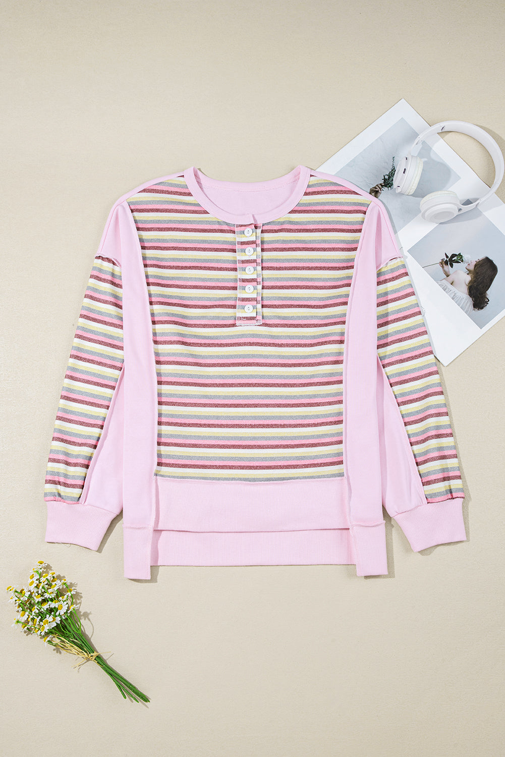 Khloe Patchwork Loose Henley Sweatshirt