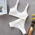 Fors Ribbed Solid Blue Swimsuit Women Sport High Waist Swimwear Women Vintage High Cut Sexy Bikini Set Padded Bathing Suit