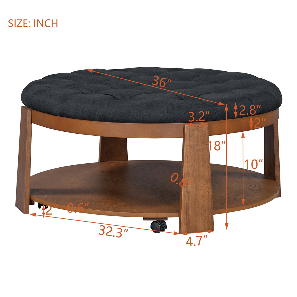 Modern Large Round Ottoman and Coffee Table 2-Tier