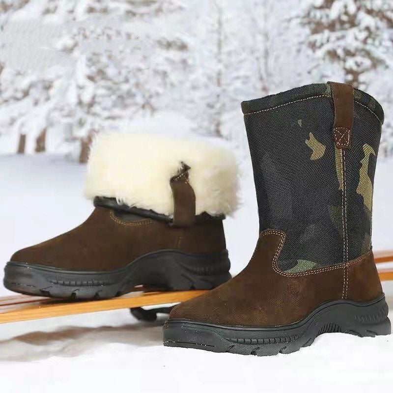 Snow Boots Men's Fur Integrated High-top Long Tube Big Cotton Shoes