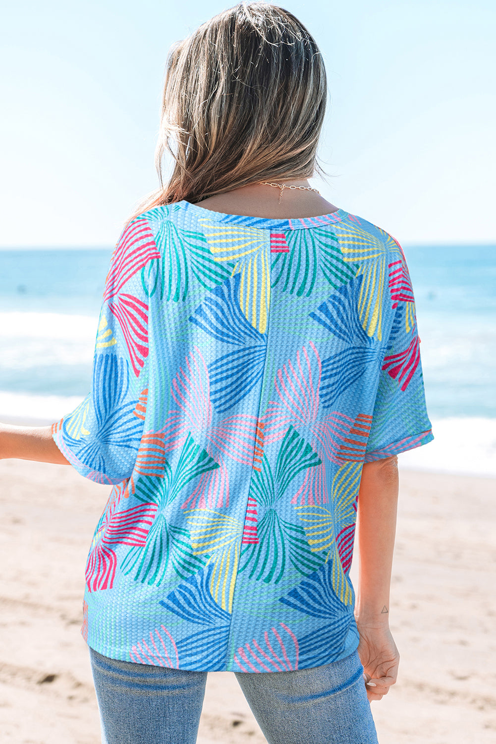 Lilyana Bowknot Waffle Crewneck Loose Short Sleeve Top