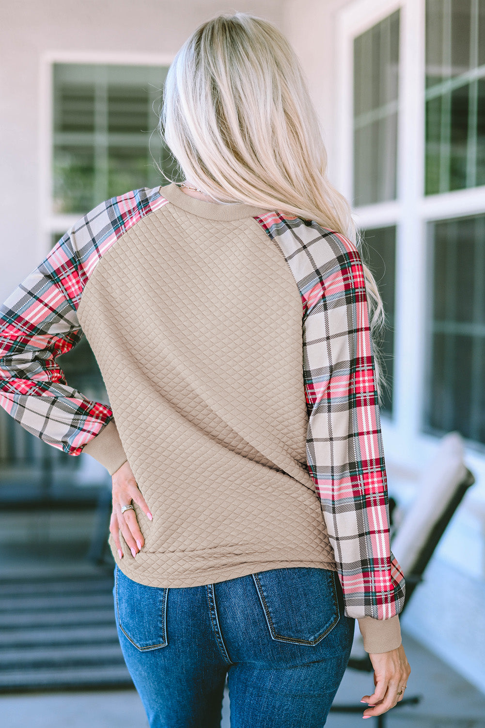 Alina Plaid Raglan Sleeve Sweatshirt