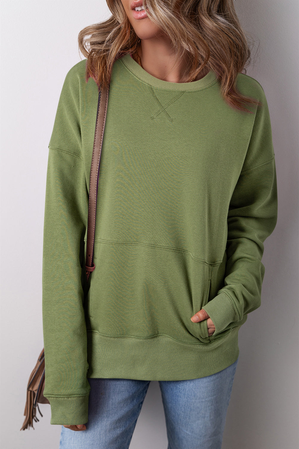 Ainsley Crisscross Stitching Loose Sweatshirt